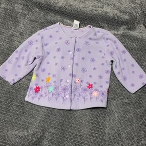 Gymboree Girls Fleece Jacket 18-24M Purple Floral Snap Front Toddler Sweater